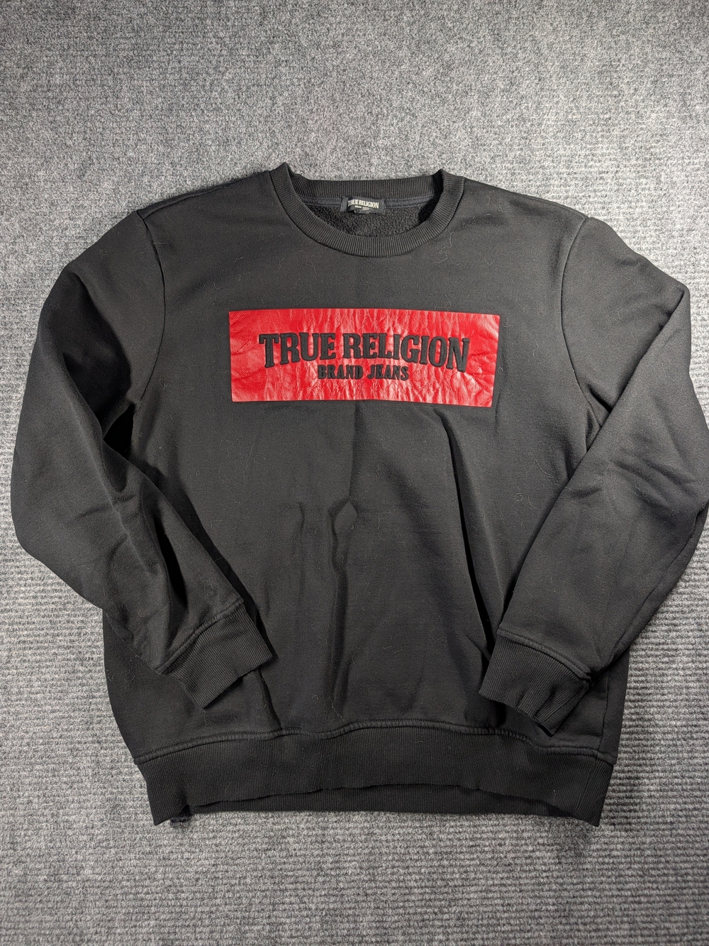 True Religion Embossed Arch Crewneck Sweatshirt Black Red Men's XL